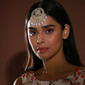 Kundan Chand Maang Tikka with Pearl Drops - Ruby Raang