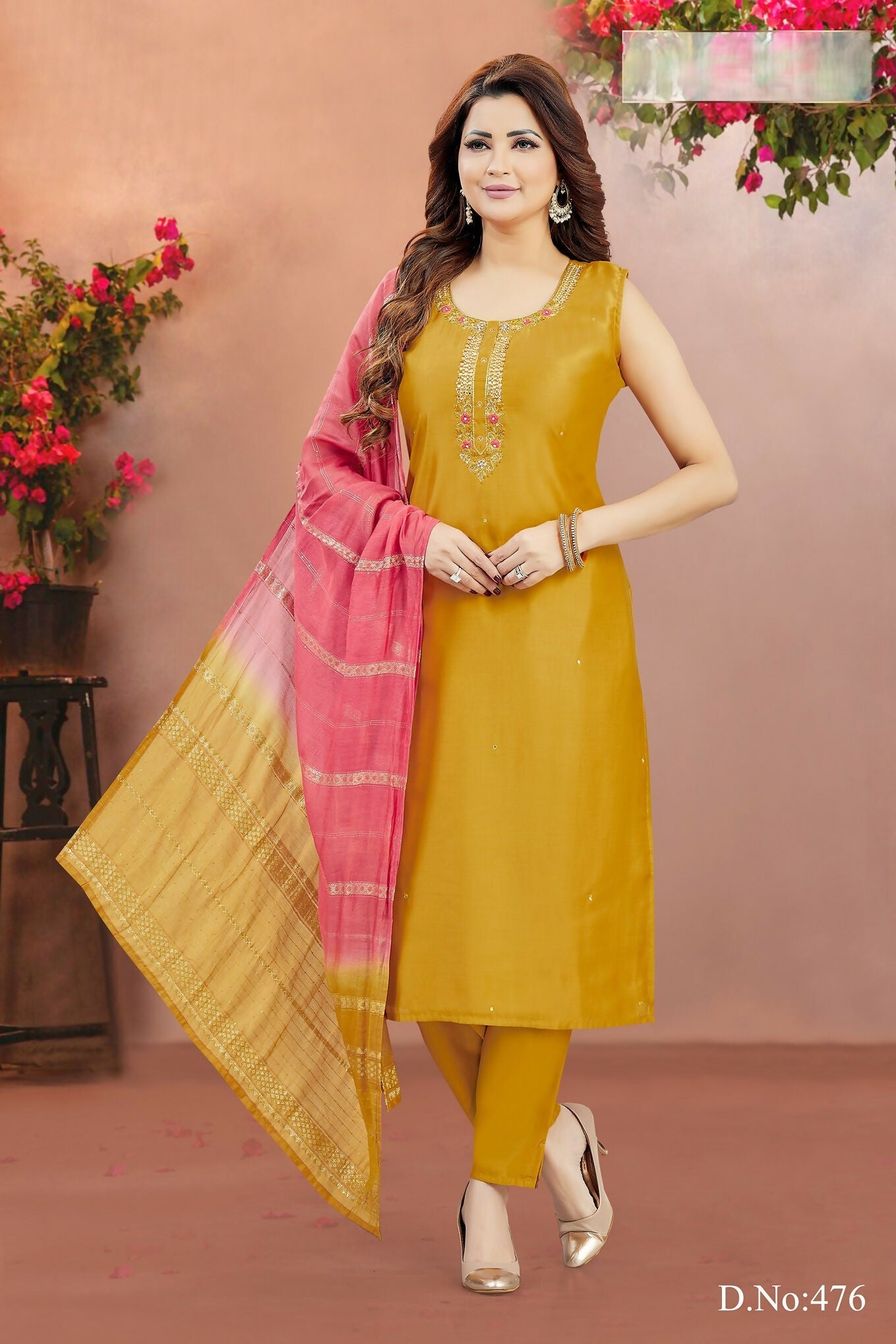 Joban Fashion Women Soft Silk Yellow Round Neck Emroidery Kurta Set