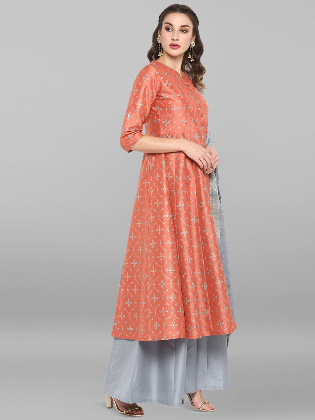 Janasya Women's Turquoise Green Cotton Flex Ikkat Kurta With Pant