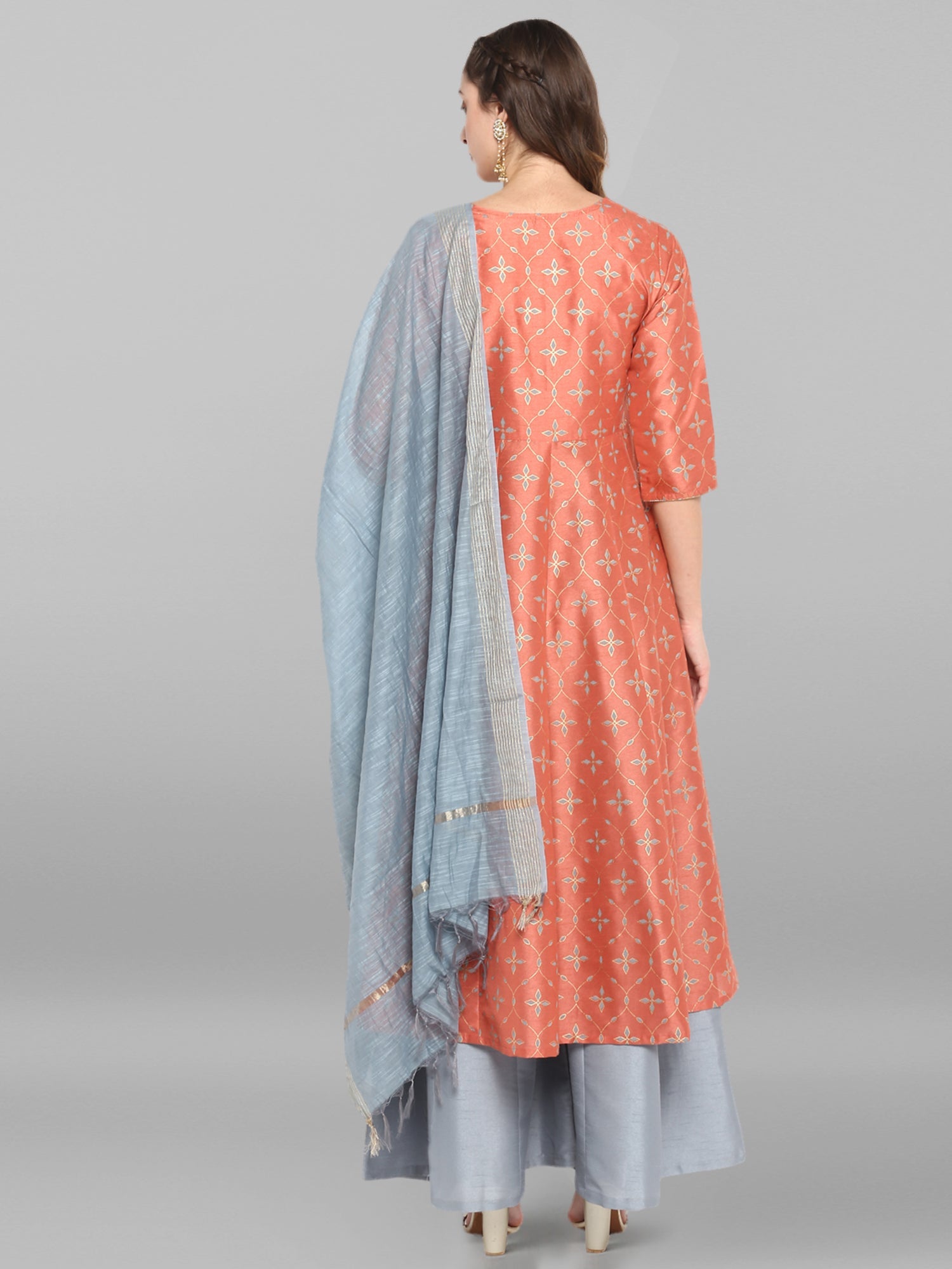Janasya Women's Turquoise Green Cotton Flex Ikkat Kurta With Pant