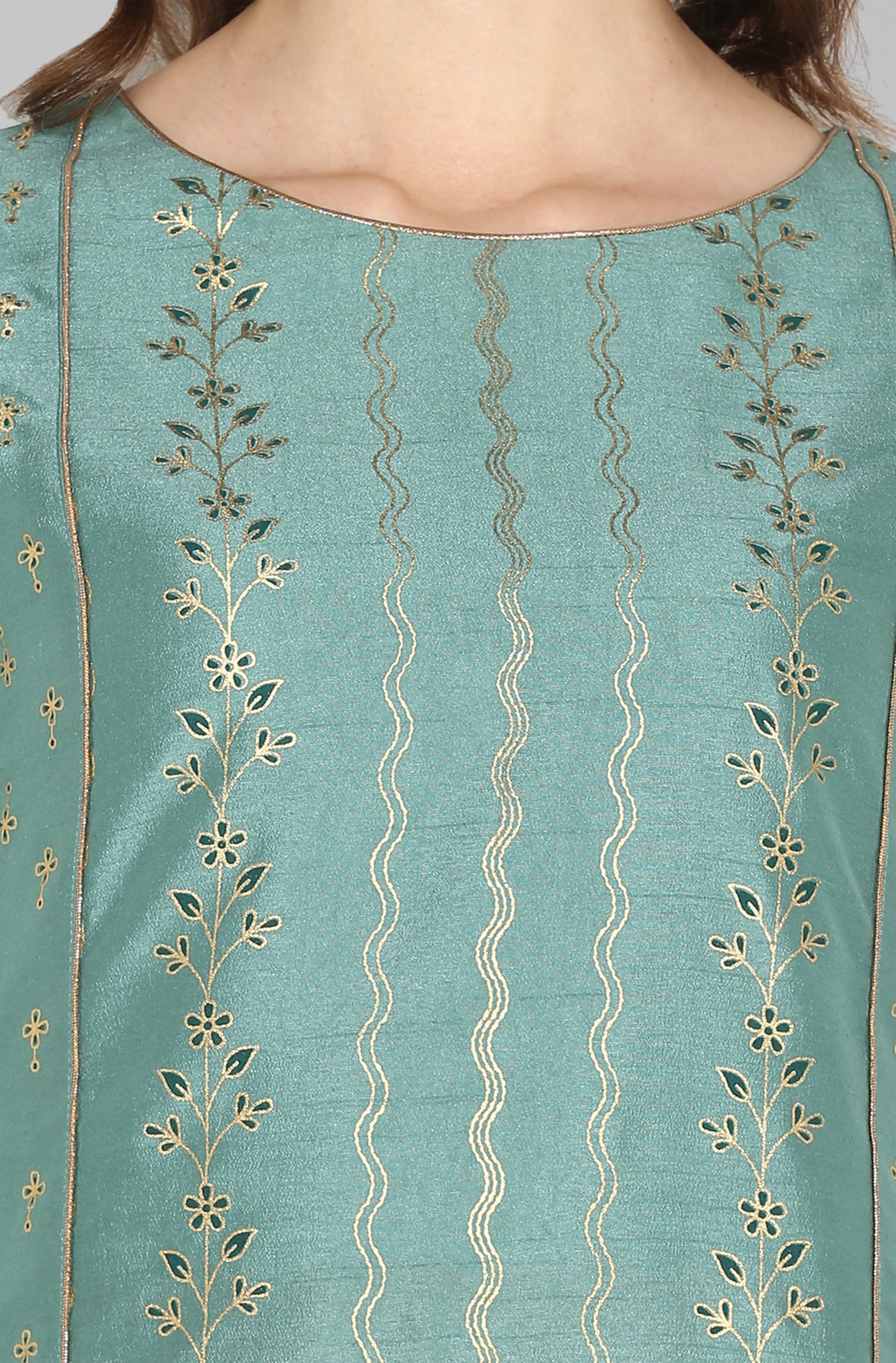 Janasya Women's Light Green Poly Silk Floral Print Kurta With Palazzo And Dupatta
