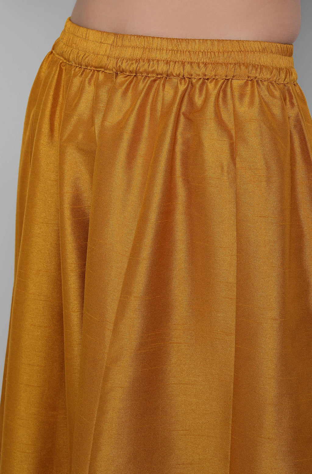 Janasya Women's Mustard Poly Muslin Embroidered Kurta With Palazzo And Dupatta