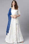 Janasya Women's White Poly Silk Floral Print Lehenga Choli With Dupatta