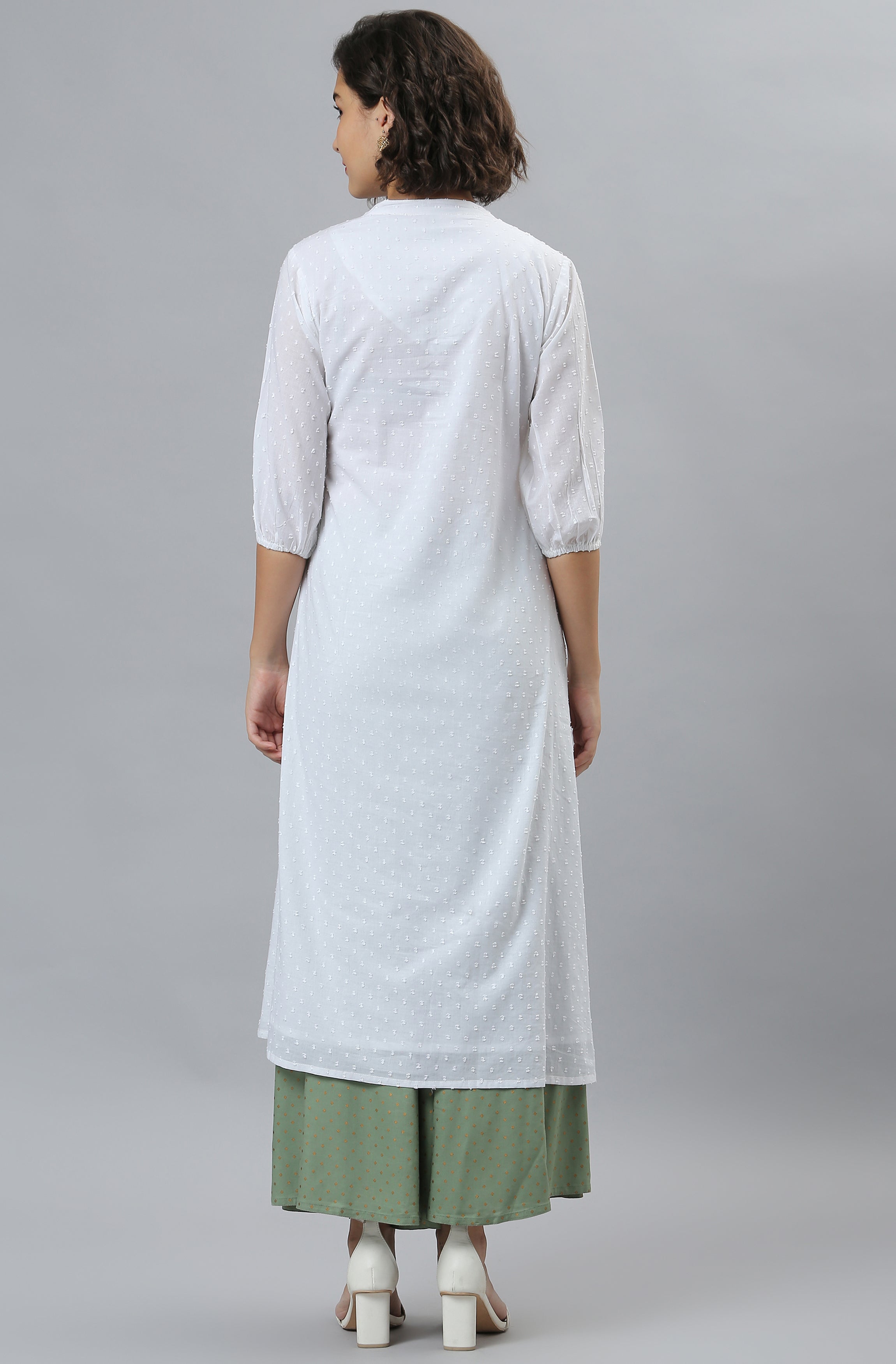 Janasya Women's White Cotton Embroidered Flared Kurta