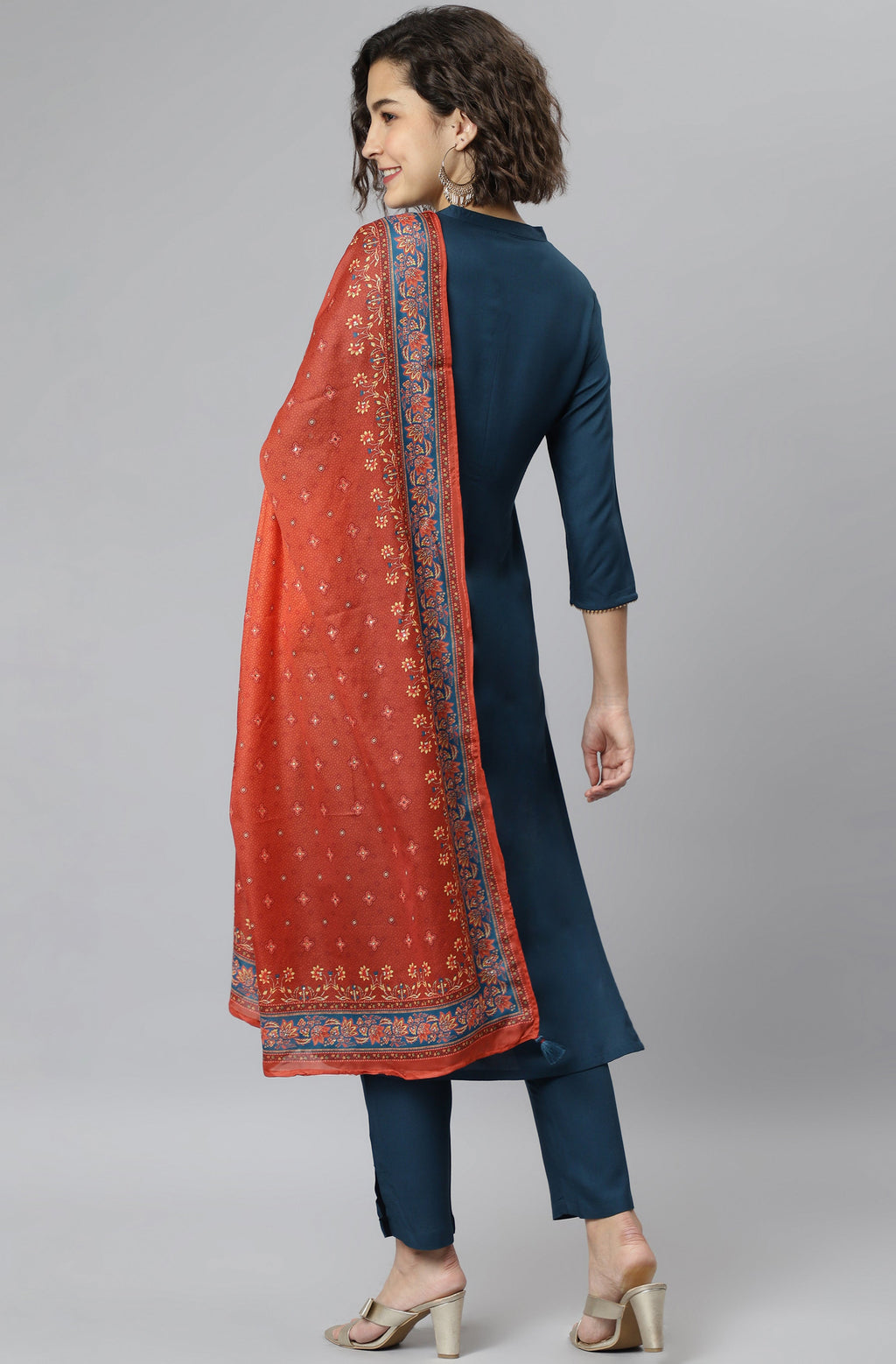 Janasya Women's Teal Rayon Solid Kurta With Pant And Dupatta