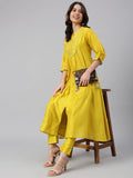 Janasya Women's Yellow Crepe Silk Solid Kurta With Pant