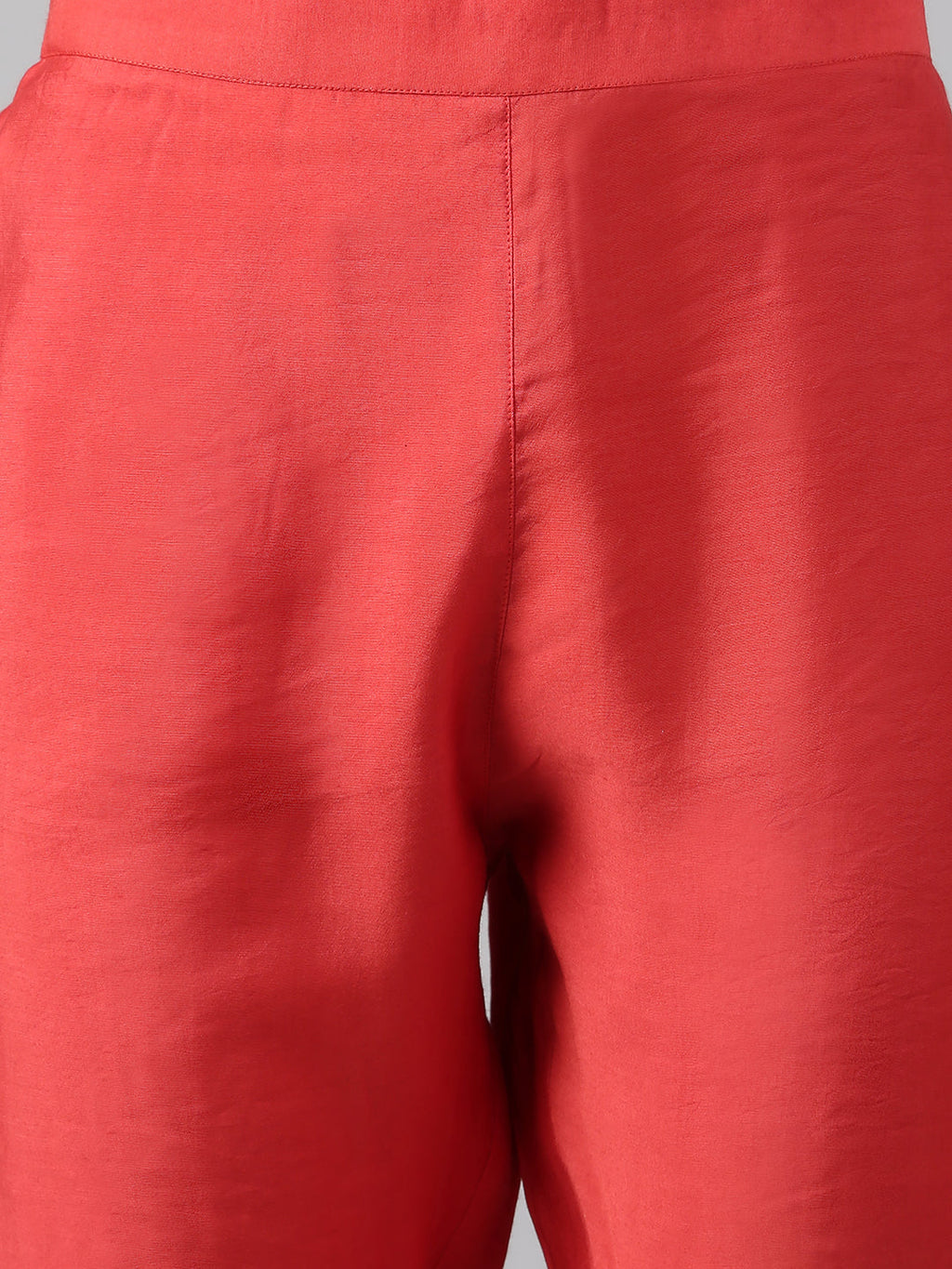 Janasya Women's Red Art Silk Solid Kurta With Pant
