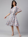 Janasya Women's White Georgette Floral Printed Flared Western Dress