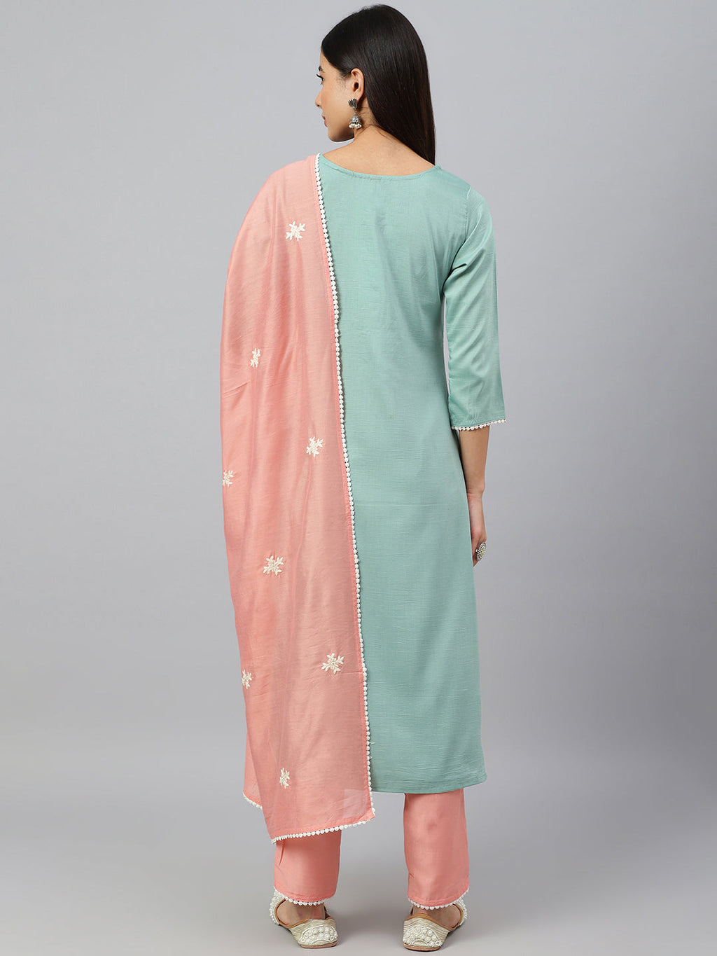 Janasya Women's Green Poly Silk Embroidered Kurta With Pant And Dupatta