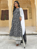 Janasya Women's Black Cotton Floral Print Kurta With Palazzo And Dupatta