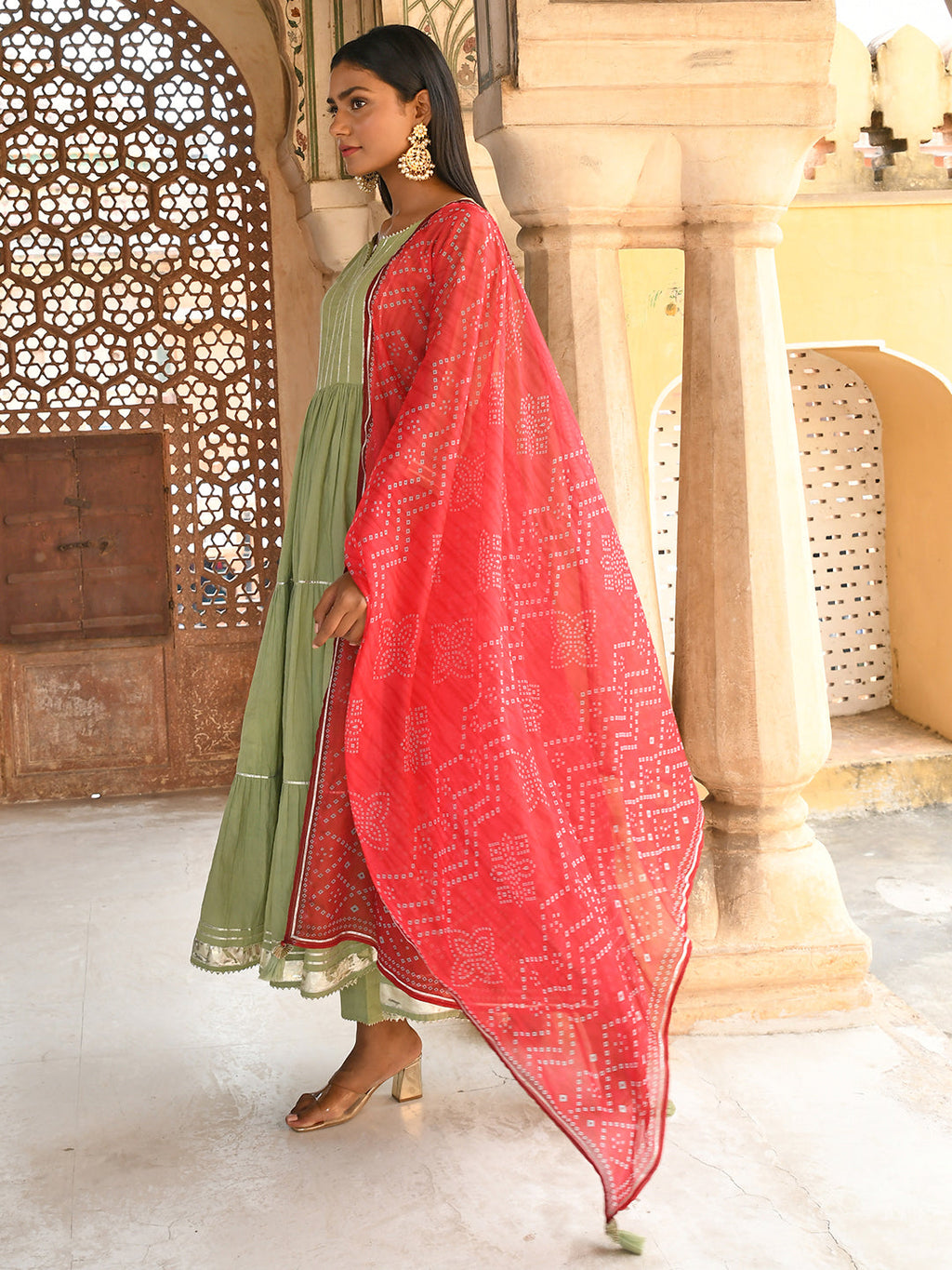 Janasya Women's Pastel Green Cotton Solid Kurta With Pant And Dupatta