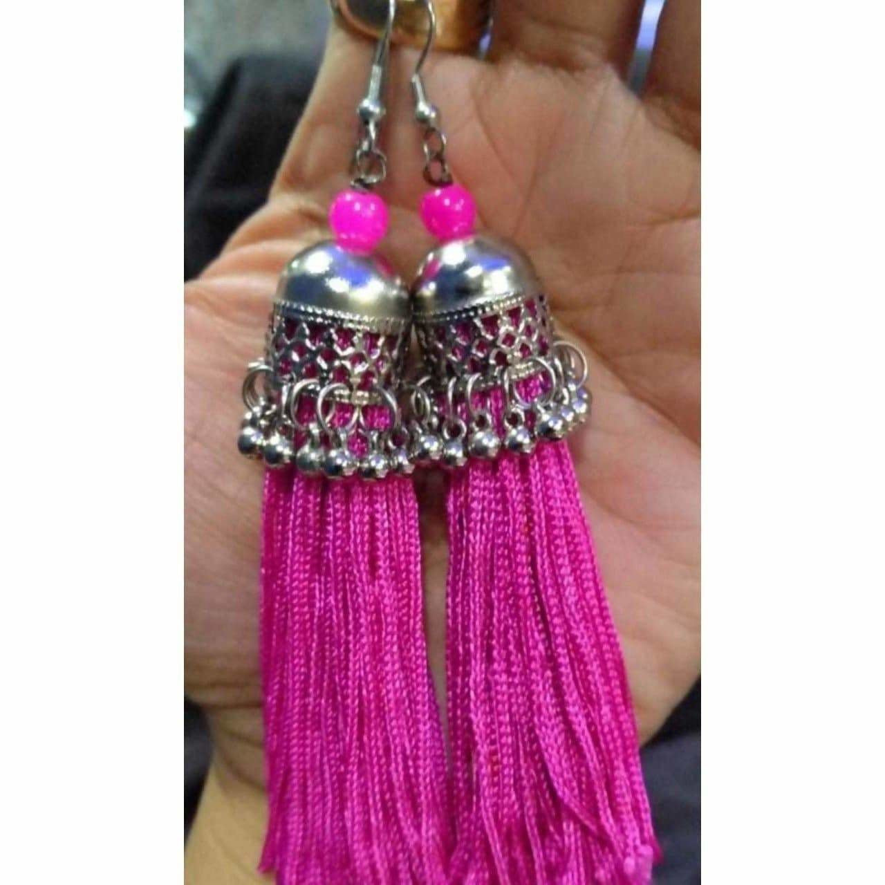 MS Fashion India Latest Fashion Pink Hanging Threads In Jhumka Earrings