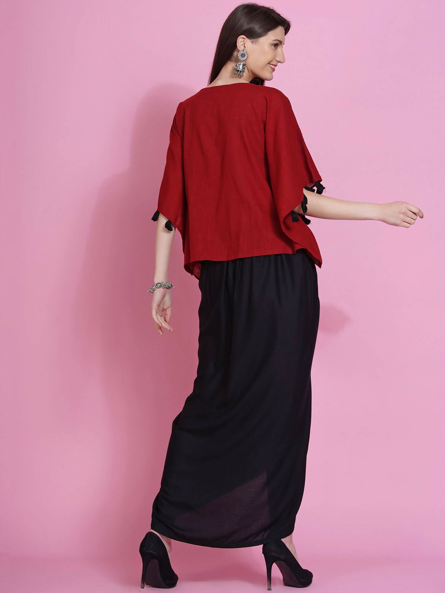 Women Republic Maroon Cotton Kaftan With Dhoti