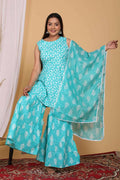 Vamika Women Printed Cotton Sky Blue Party Wear/Casual Wear Kurta Set/Suit
