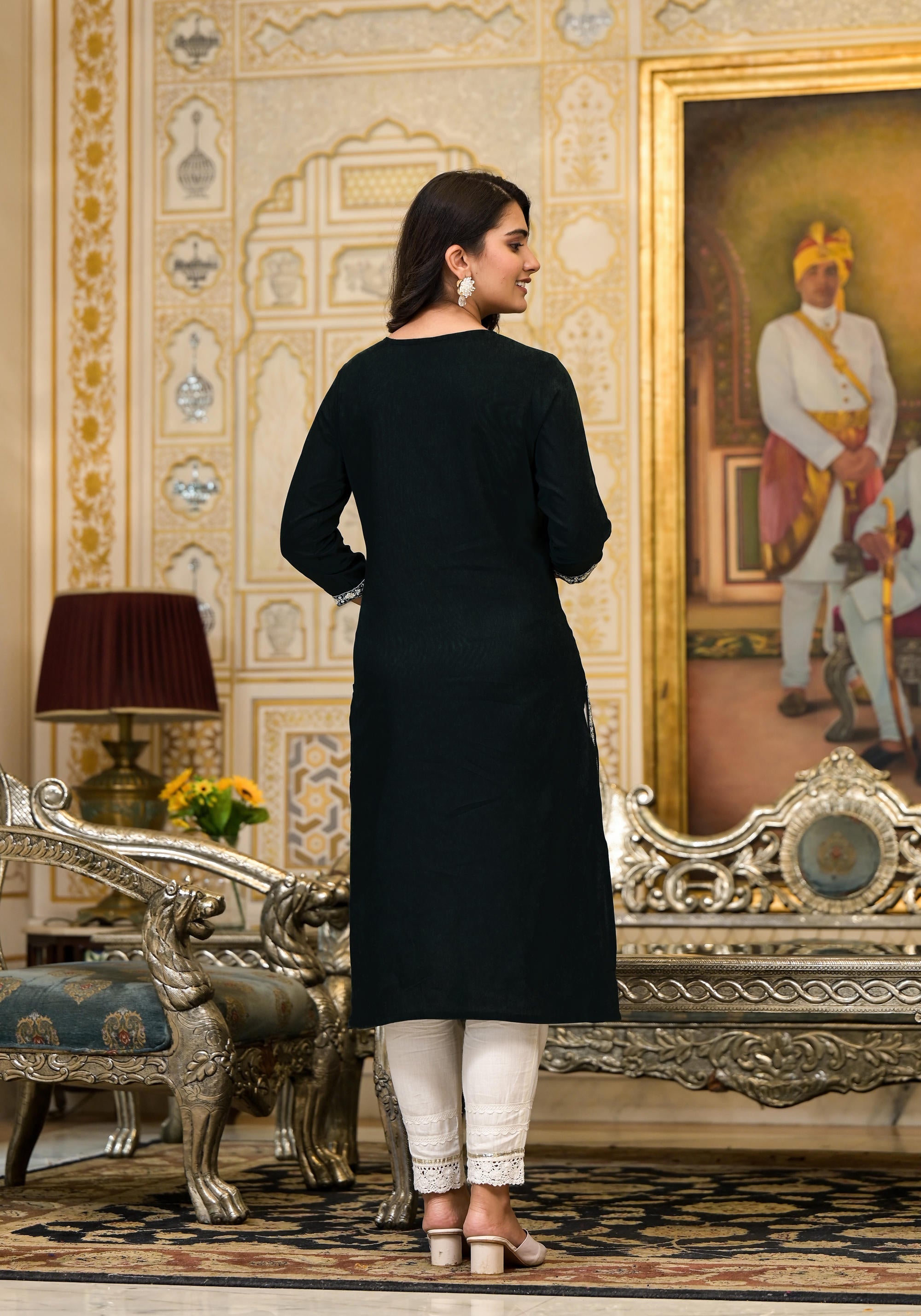 Juniper Women's Blackthread Embroidered Rayon Kurta