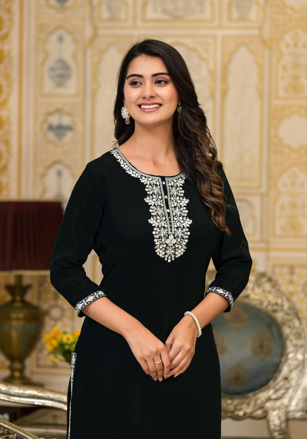 Juniper Women's Blackthread Embroidered Rayon Kurta