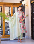 Juniper Women's White Silk Blend Floral Print Kurta Set