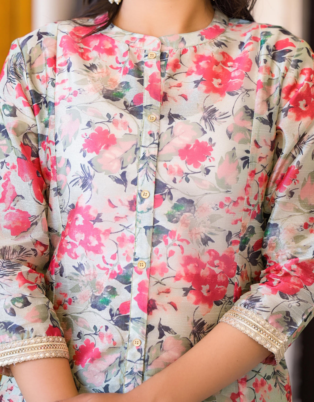 Juniper Women's White Silk Blend Floral Print Kurta Set