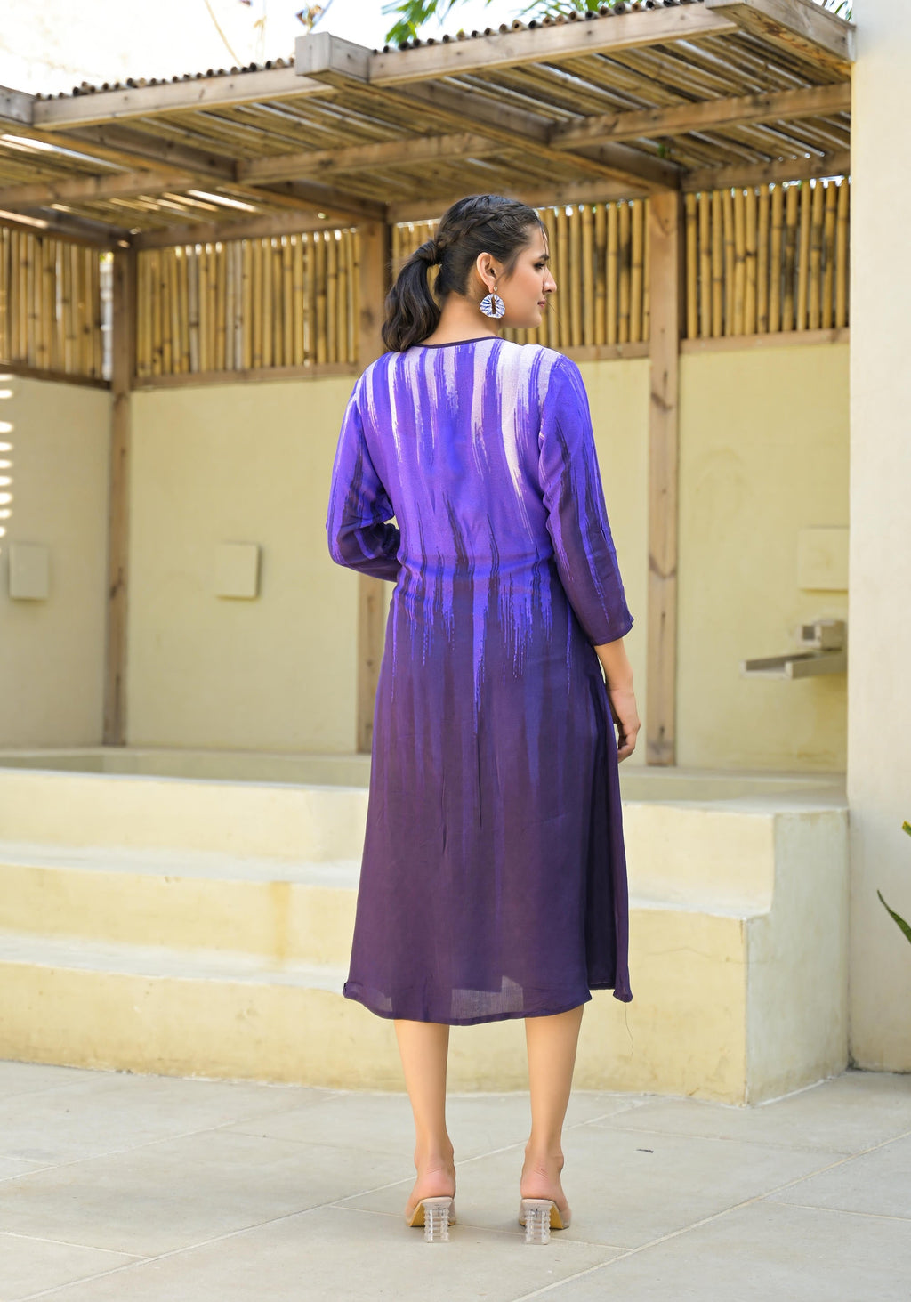 Juniper Purple women muslin dress with vibrant tie & dye print