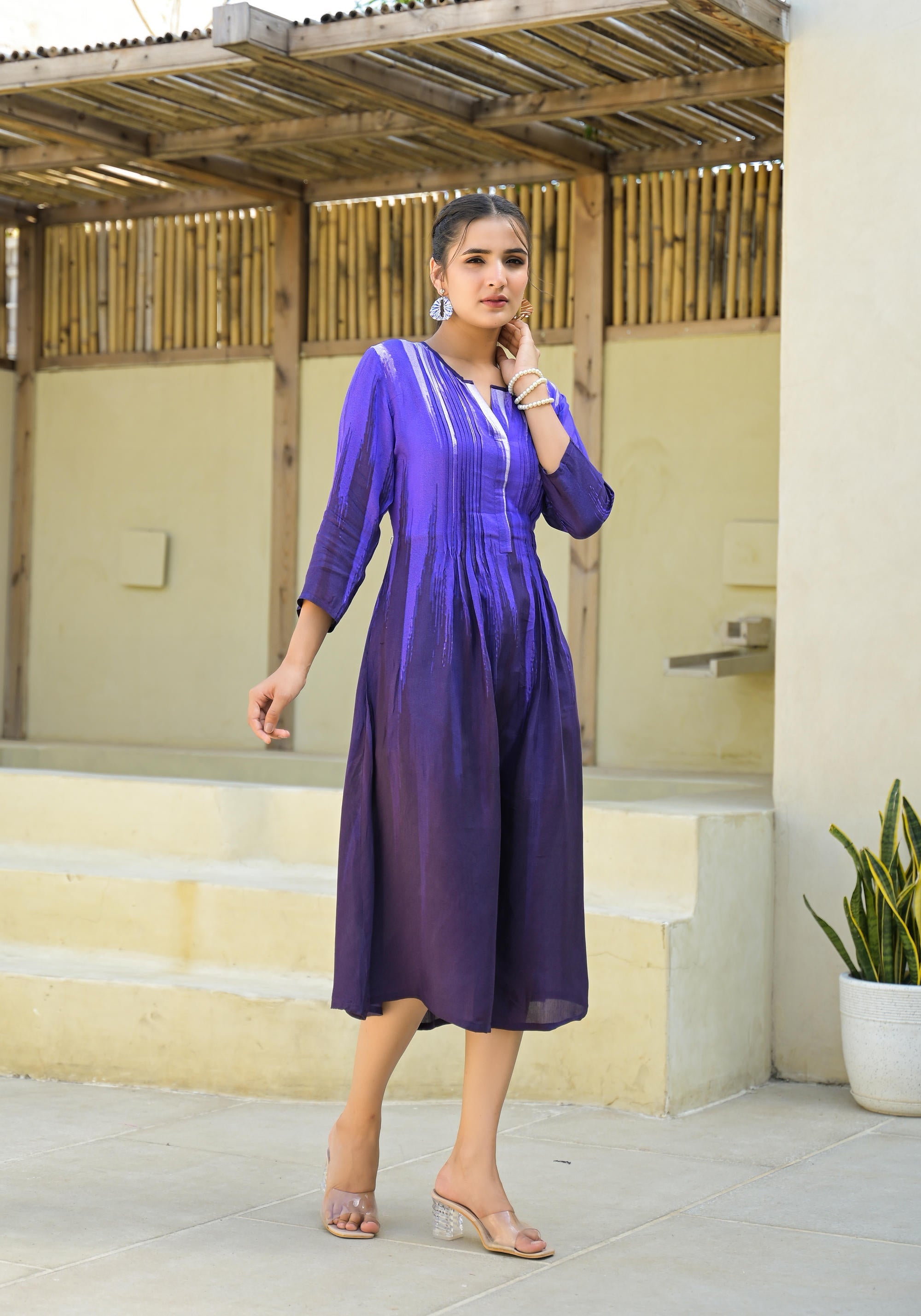 Juniper Purple women muslin dress with vibrant tie & dye print