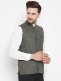 Even Apparels Green Wool Men Woven Nehru Jacket
