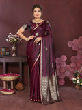 Joban Fashion Wine Floral Banarasi Silk Sarees