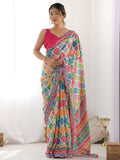 PR Fashion Multi Georgette Digital Print With Mirror Work Saree