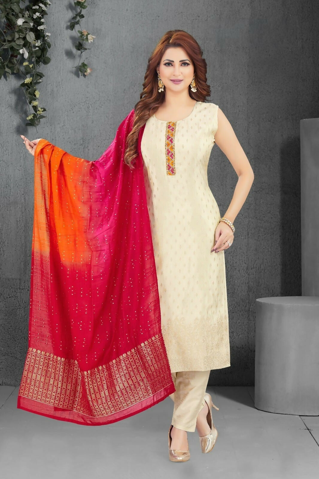 Joban Fashion Jacquard Cream Color Kurta Set