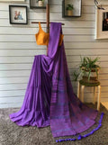 Exclusive Collection Khadi Cotton Handloom Khesh Saree With Blouse Piece - Violet