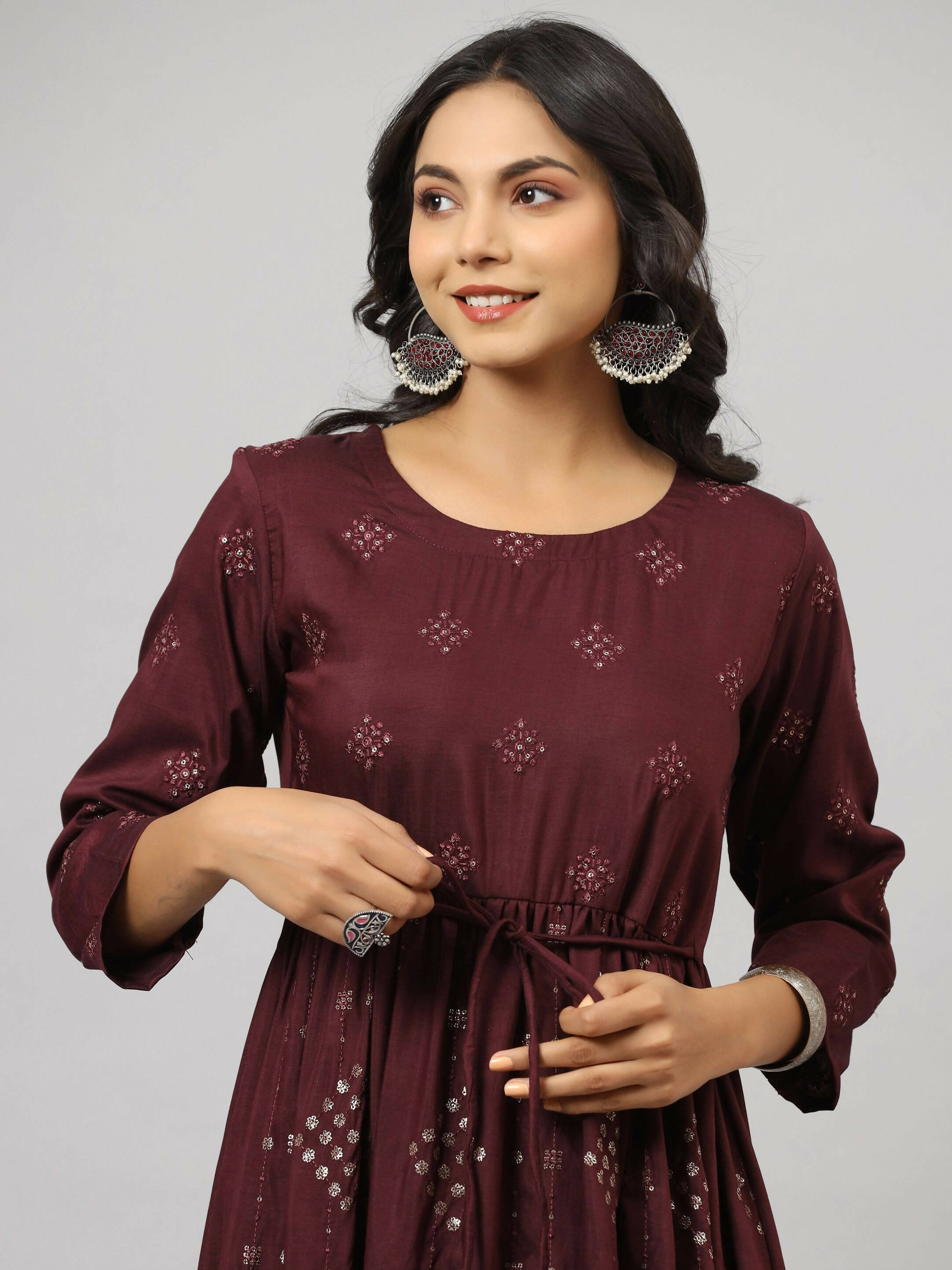 Juniper Women's Mauve Festive Printed Flared Dress