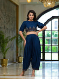 Juniper Women's Navy Thread Embroidered Rayon Top & Dhoti Pant Set