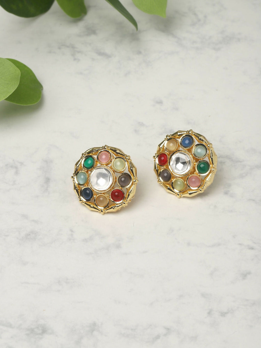 Multi Kundan Studs- Ruby Raang