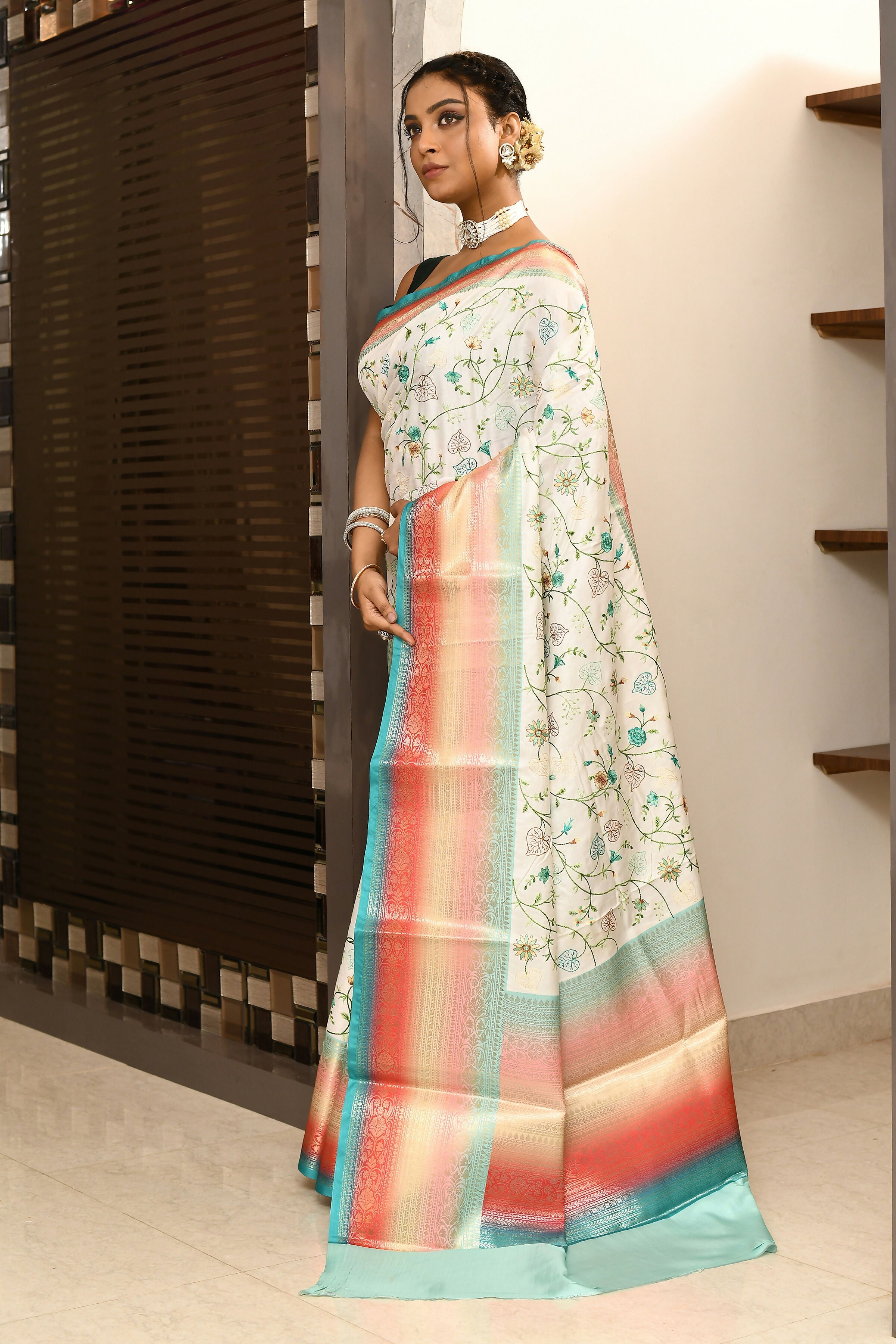 Joban Fashion Multicolor Saree Kataan Rainbow Digital Print With Embroidery