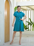 Juniper Teal Viscose Rayon A-line Dress