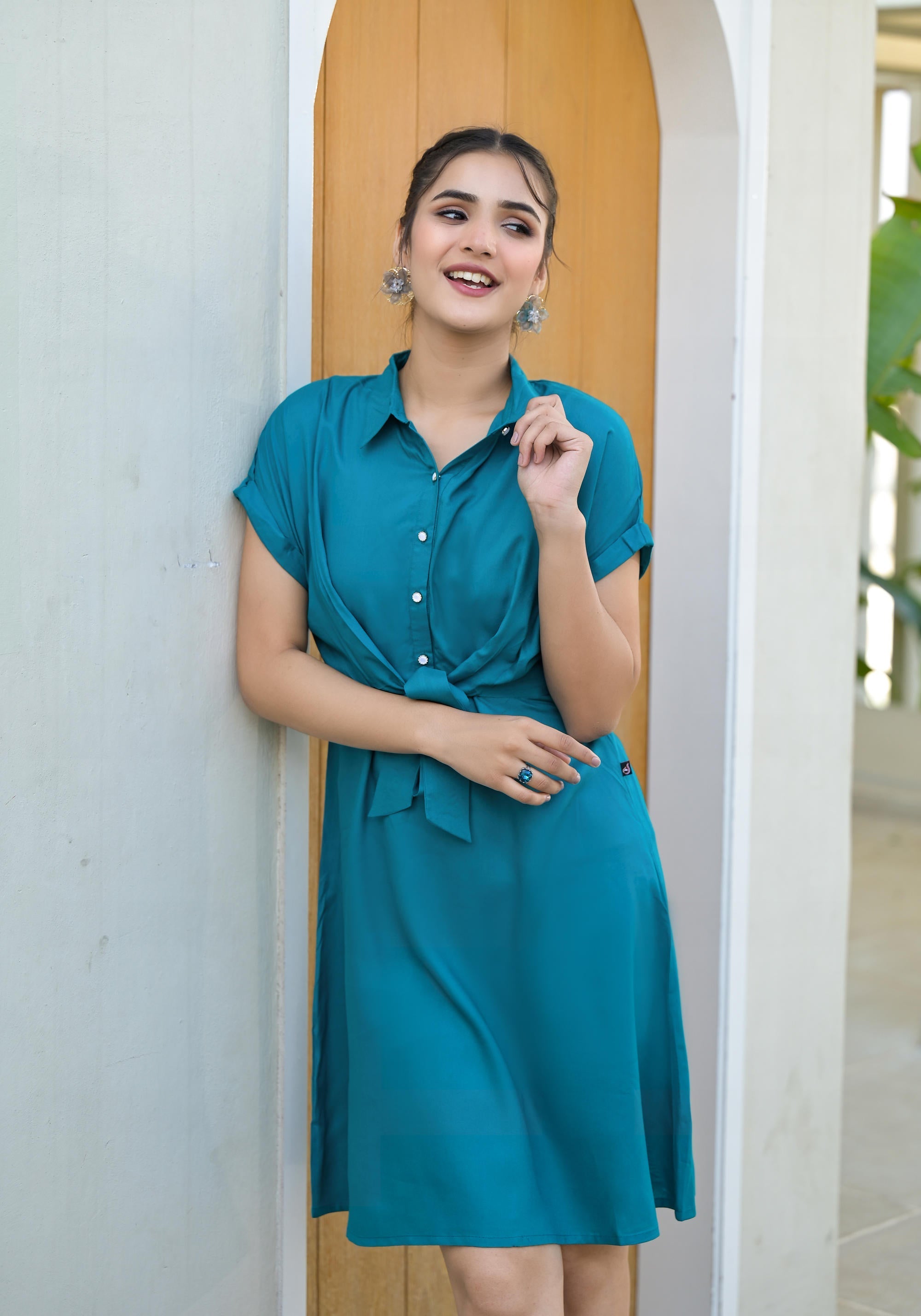 Juniper Teal Viscose Rayon A-line Dress