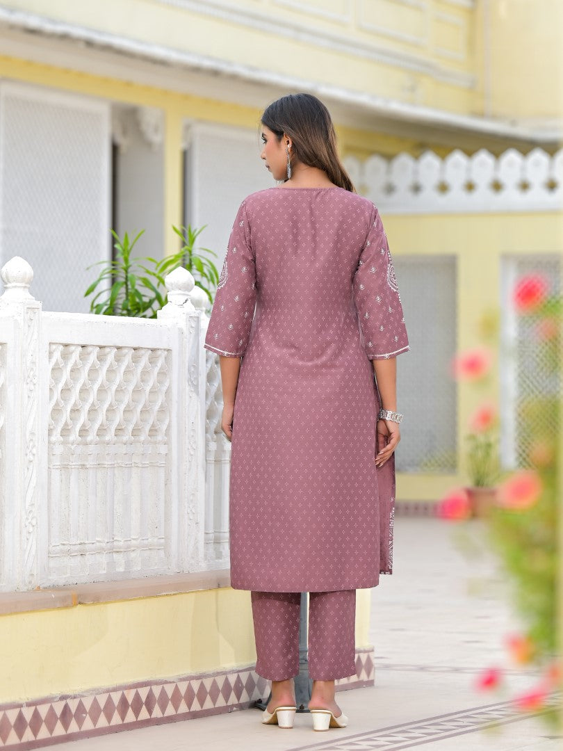Juniper Women's Onion Pink Ethnic Motif Printed Viscose Kurta, Pant And Dupatta Set With Gotta Patti Work