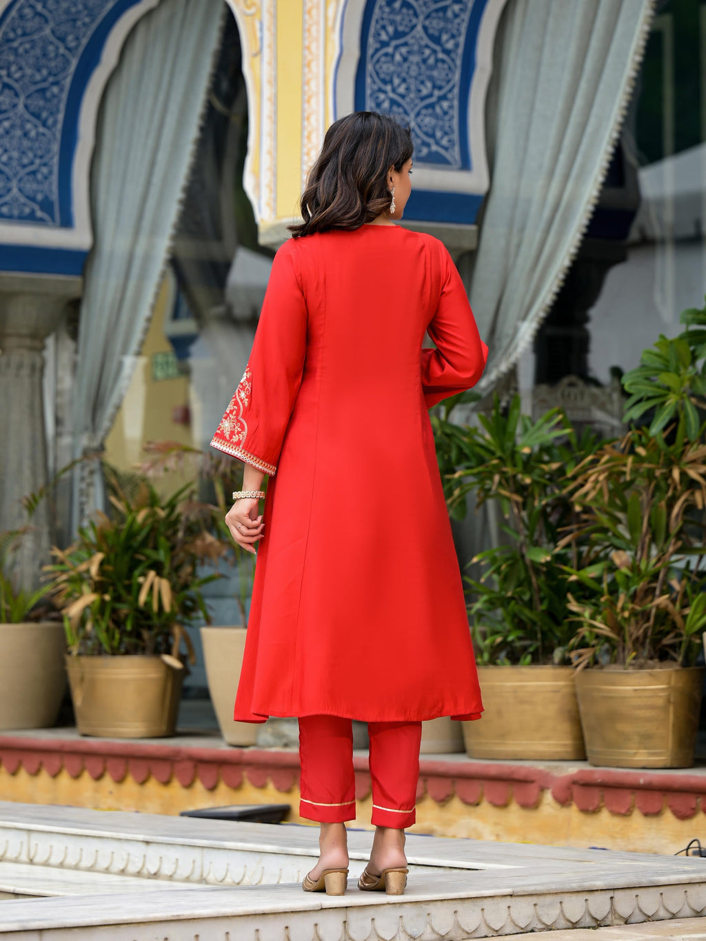 Juniper Women's Red Modal Embroidered Kurta Set