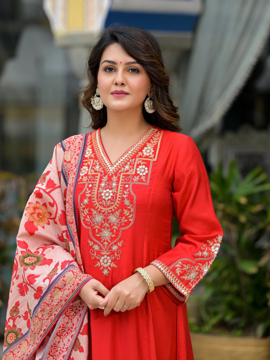 Juniper Women's Red Modal Embroidered Kurta Set