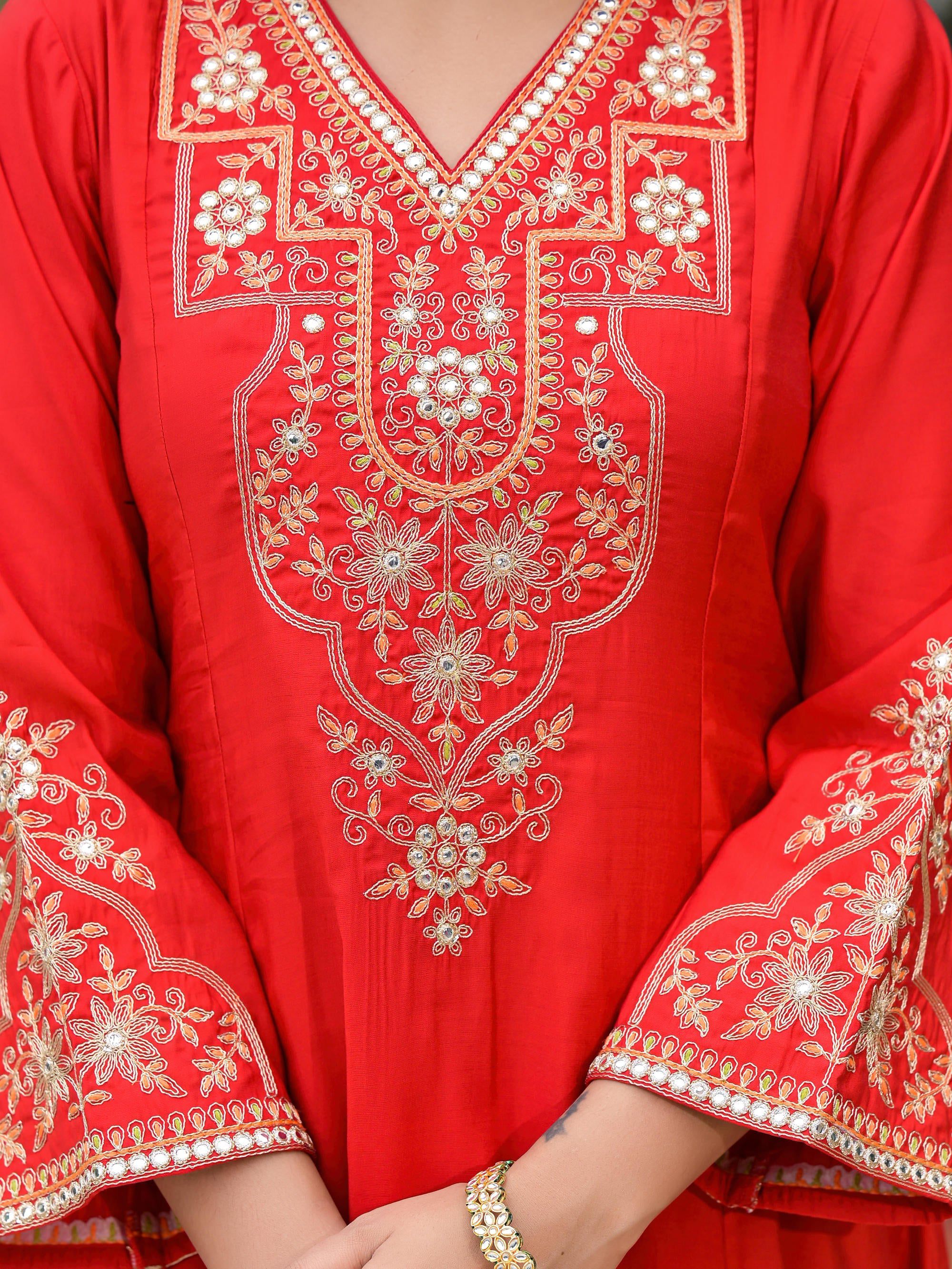 Juniper Women's Red Modal Embroidered Kurta Set
