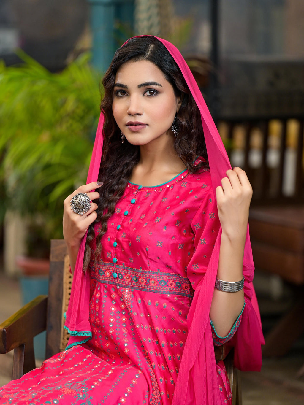 Juniper Women's Pink Polyester Printed Kurta Set