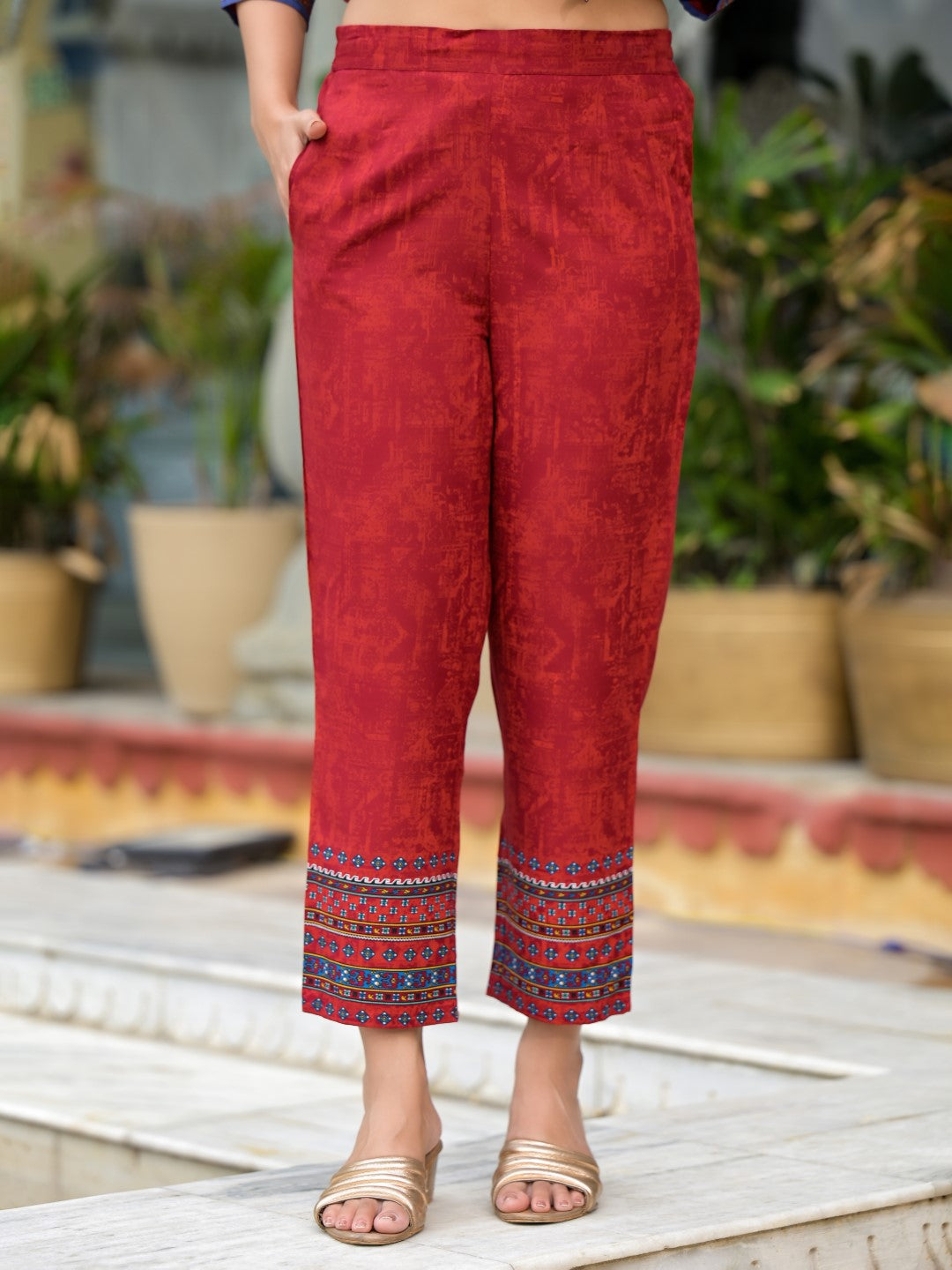 Juniper Women's Red Ethnic Motif Printed Liva Rayon Kurta Pant And Dupatta Set With Coins & Sequins