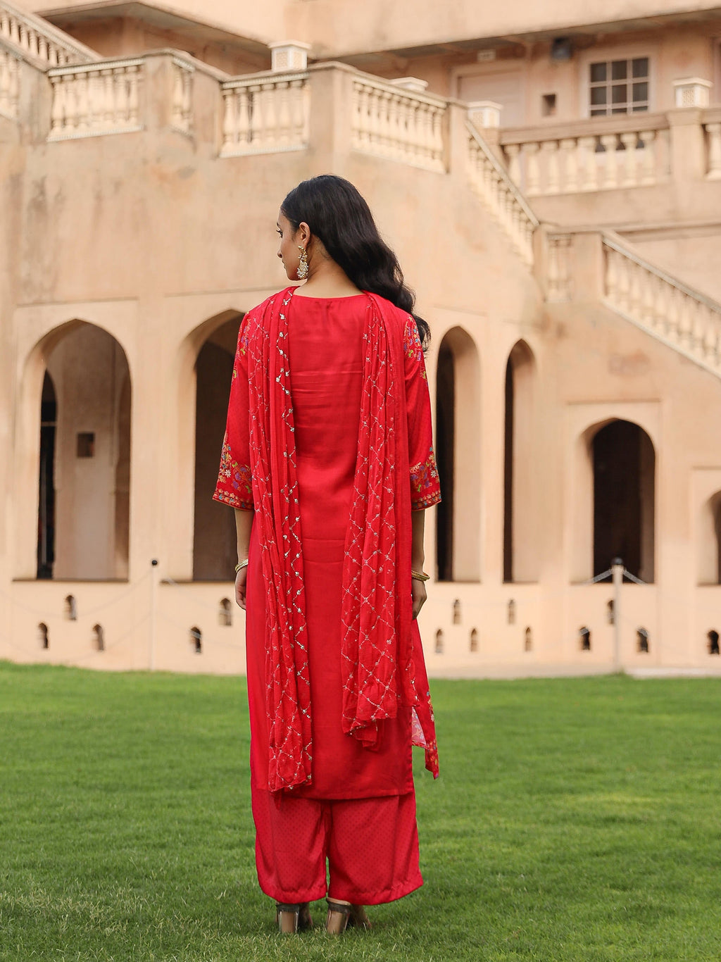 Juniper Women's Orange Viscose Rayon Printed Kurta Set