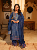 Juniper Women's Blue Ethnic Motif Printed Polycotton Kurta Pant And Dupatta Set With Thread Zari Work & Sequins