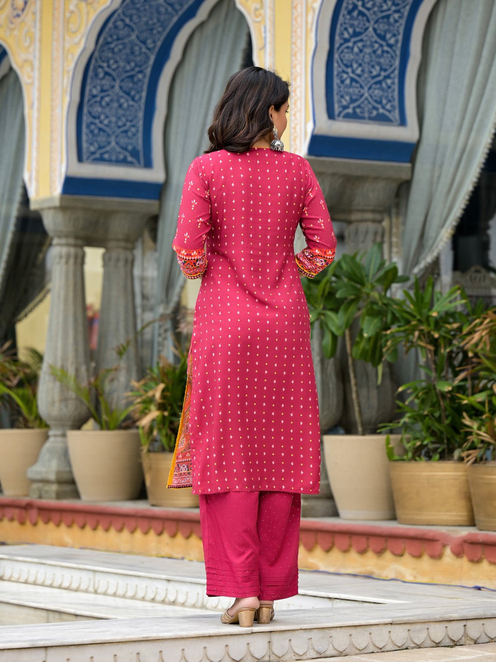 Juniper Women's Maroon Ethnic Motif Printed Liva Rayon Kurta Pant And Dupatta Set With Mirror Work & Sequins