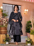 Juniper Women's Black Viscose Rayon Printed Kurta Set