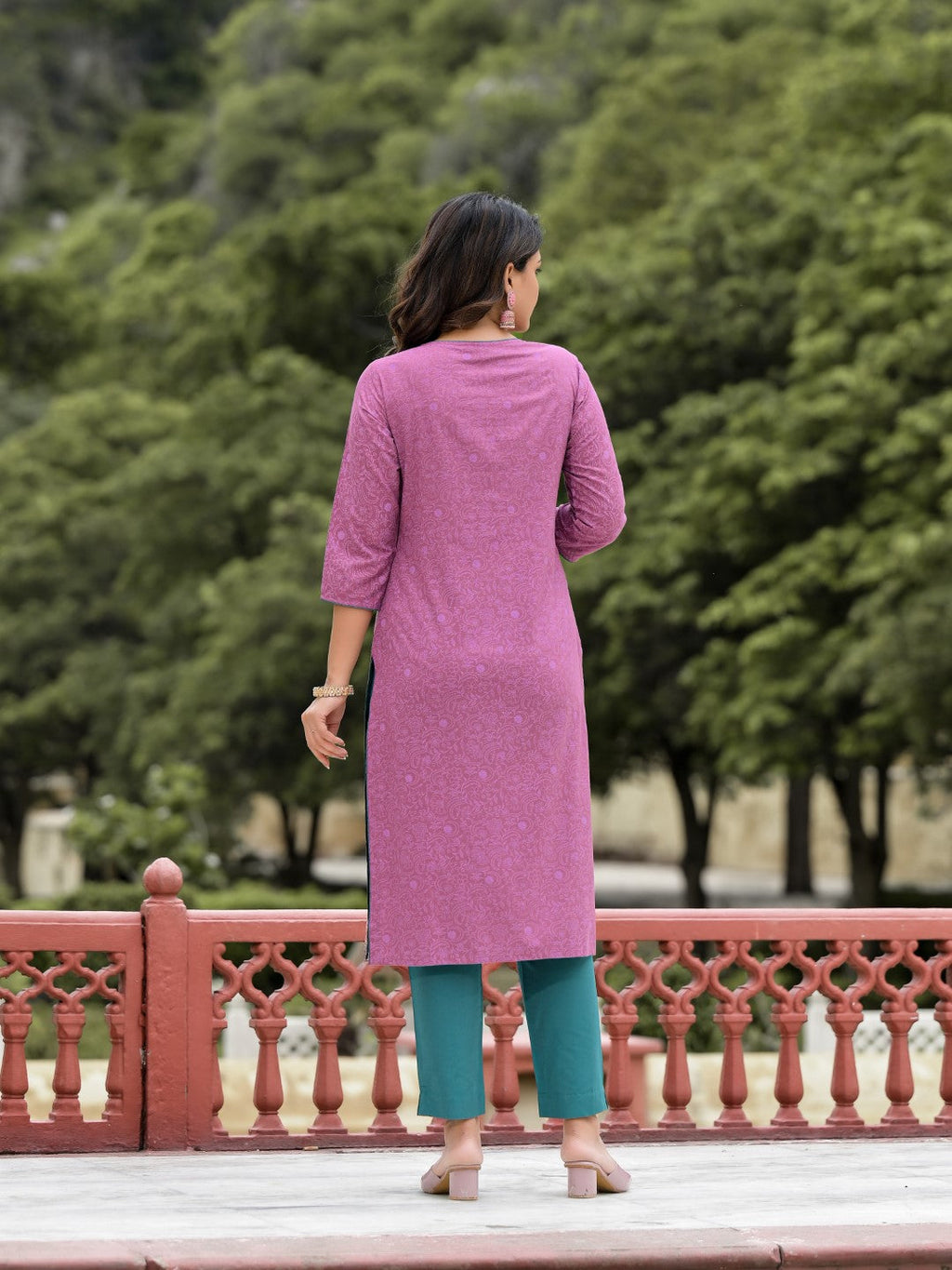 Juniper Women's Lavender Ethnic Motif Printed Liva Rayon Kurta Pant And Dupatta Set With Buttons & Tassels