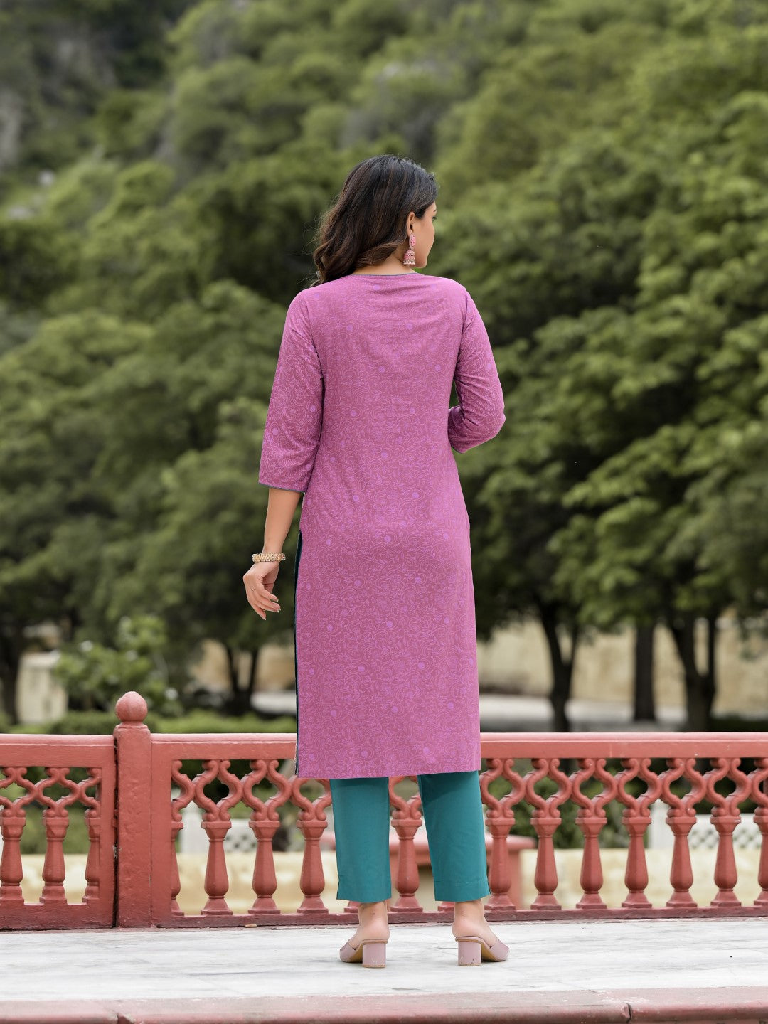 Juniper Women's Lavender Ethnic Motif Printed Liva Rayon Kurta Pant And Dupatta Set With Buttons & Tassels