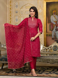 Juniper Women's Women Red Printed Straight Kurta Pants & Dupatta Set