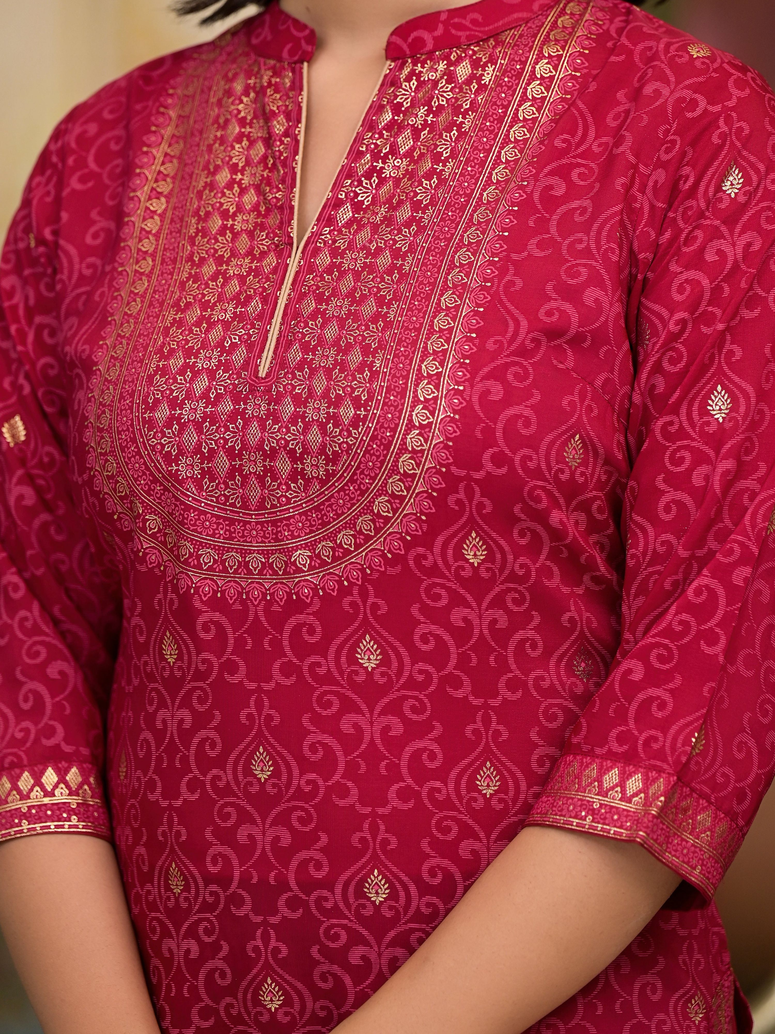 Juniper Women's Women Red Printed Straight Kurta Pants & Dupatta Set