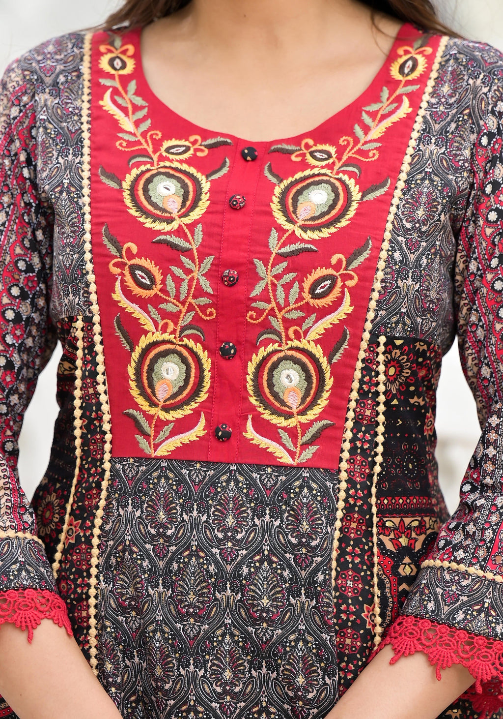 Juniper Women's Black Silk Blend Printed Kurta Set